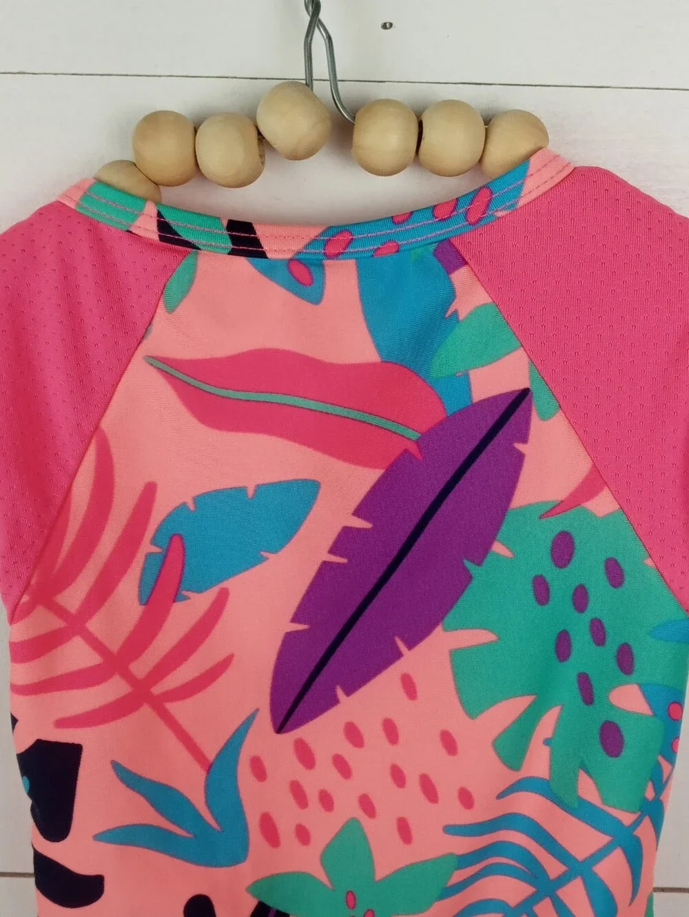 Cat & Jack girls size 18 mos swimsuit bright neon pink colorful floral design